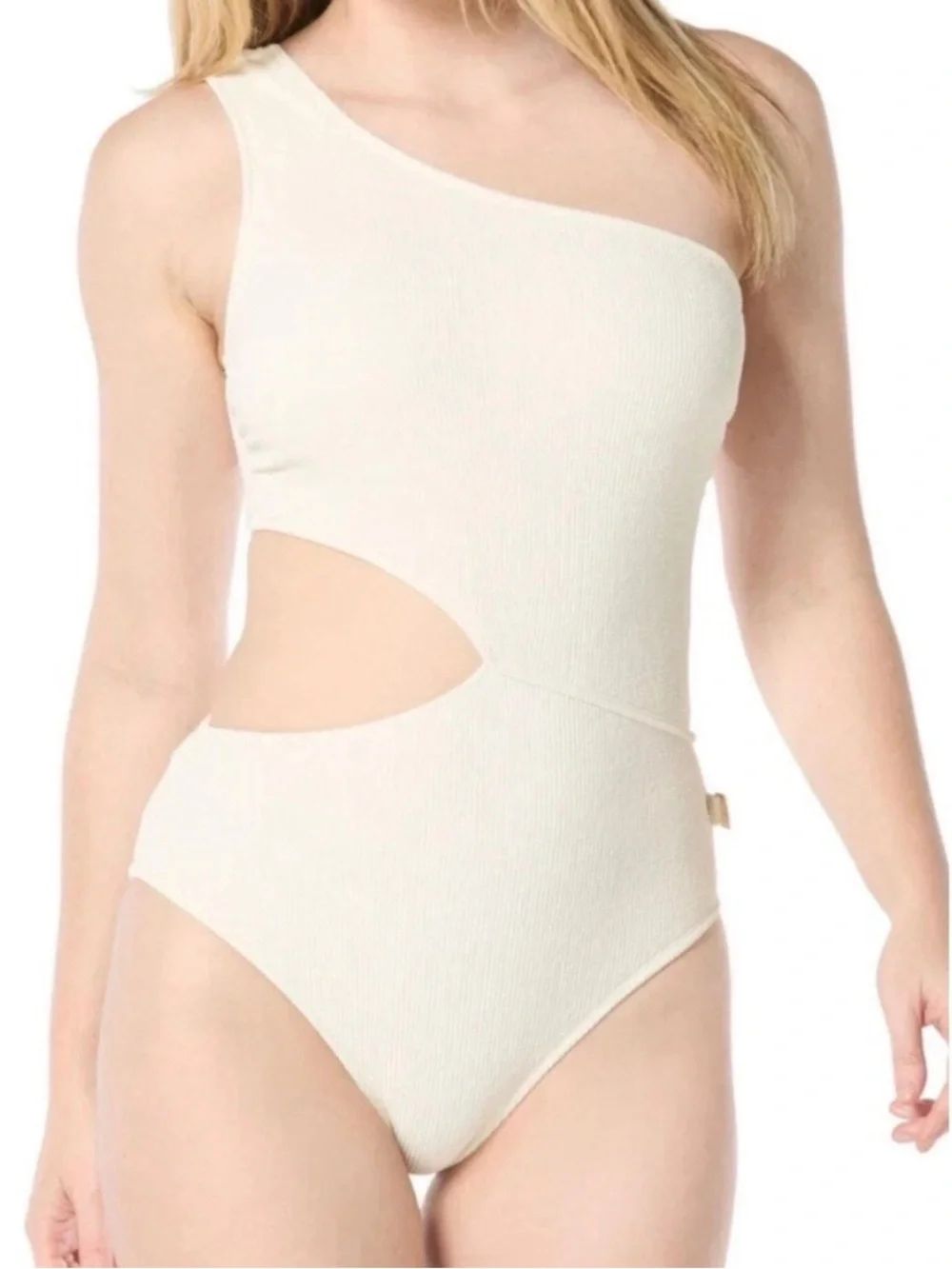 Michael Kors Women’s One-Shoulder Side-Cutout One Piece Swimsuit Ivory 10